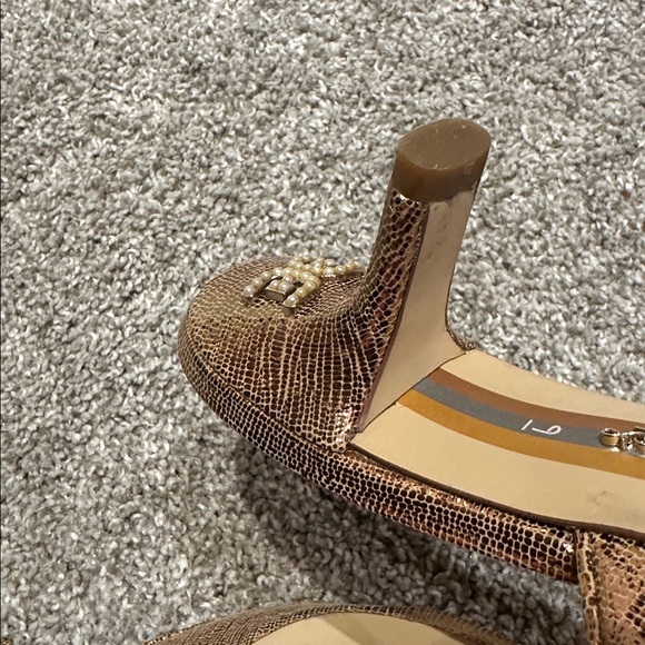 Sam Edelman 9 Kitten Heel Mule Beaded Metallic Gold Bronze Gorgeous shoe 2” - Picture 8 of 12